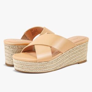 *New* Criss Cross Platform Wedge Sandals  Espadrille Summer Slide Shoes, Nude